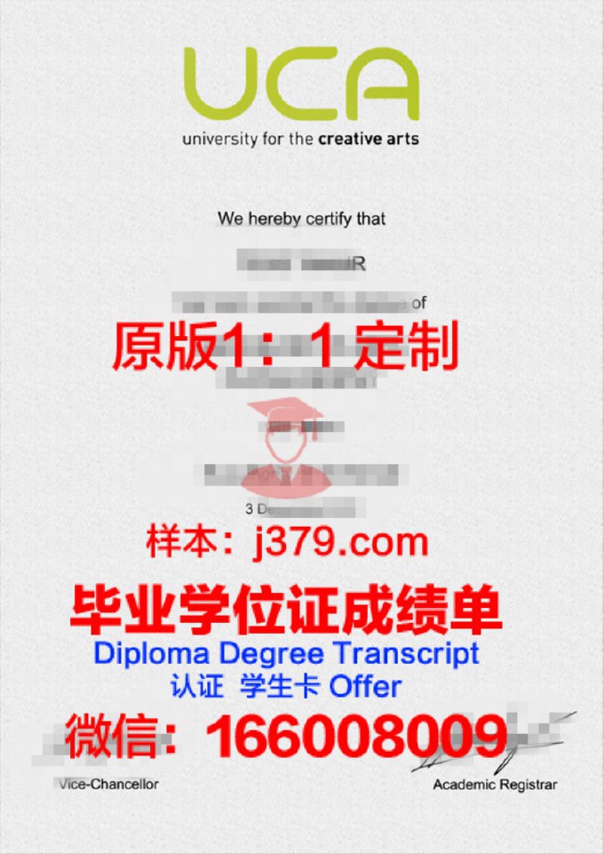 【英国学校】创意艺术大学毕业证样本